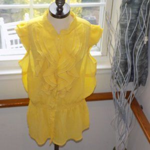 GERI C. Yellow Ruffle Button Down Blouse Plus Size 1X